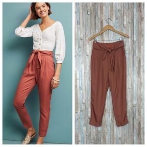 Anthropologie 2 Cartonnier Kingsley Belted Pants Paperbag Work Trouser Rose Pink